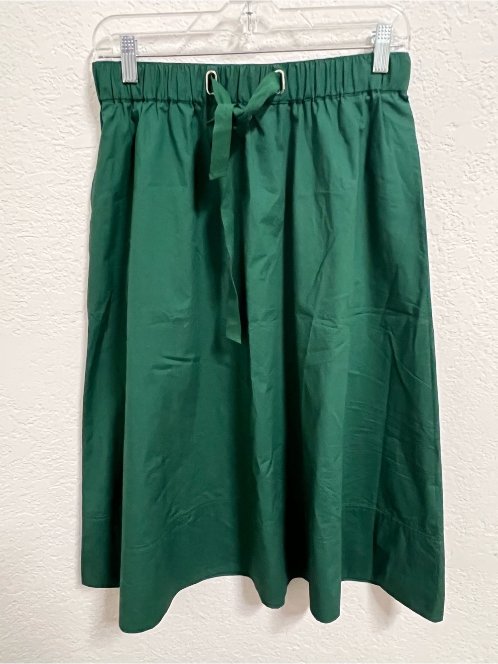 Green Drawstring CottonA-Line Skirt